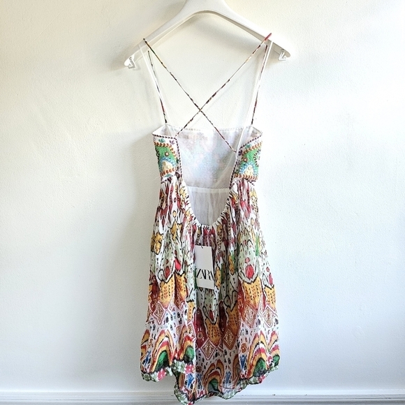 New ZARA Multicolor Embroidered Strappy Back Boho Mini Dress NWT XS - Picture 12 of 15